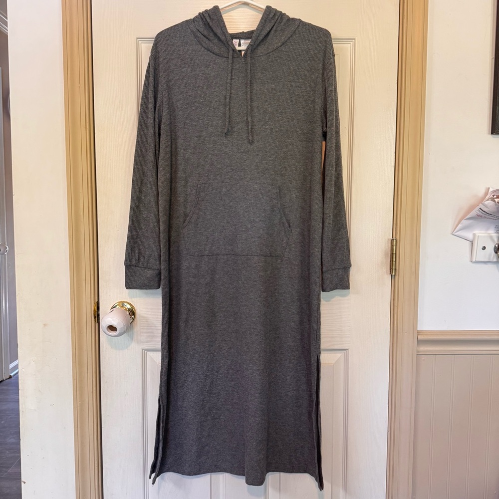 Joyspun Hoodie Lounge Dress Gray Size Medium Long Sleeve Pullover Front Pocket